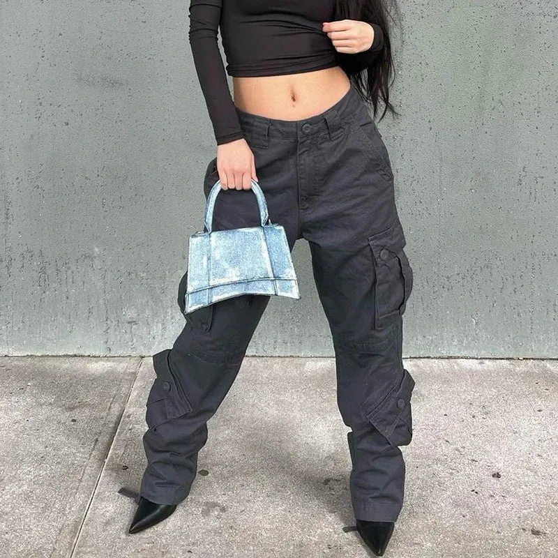 2024 Y2K High Waist Wide Leg Streetwear Cargo Jeans