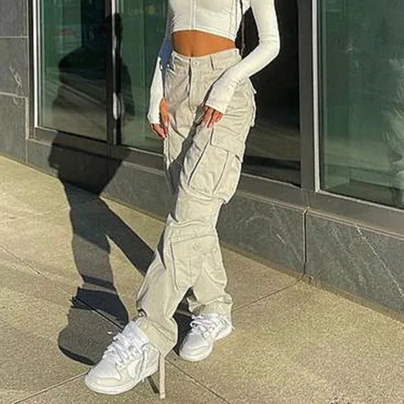 2024 Y2K High Waist Wide Leg Streetwear Cargo Jeans