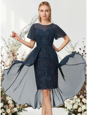 A-Line Cocktail Dresses Wedding Asymmetrical Short Sleeve Chiffon Sleek