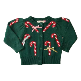 Baby Girls Constance Sweater - Green Candy Cane Bows