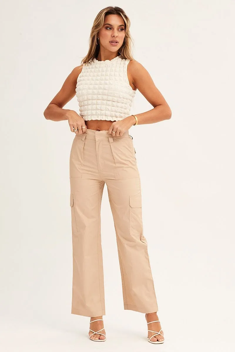 Beige Cargo Pants Mid Rise