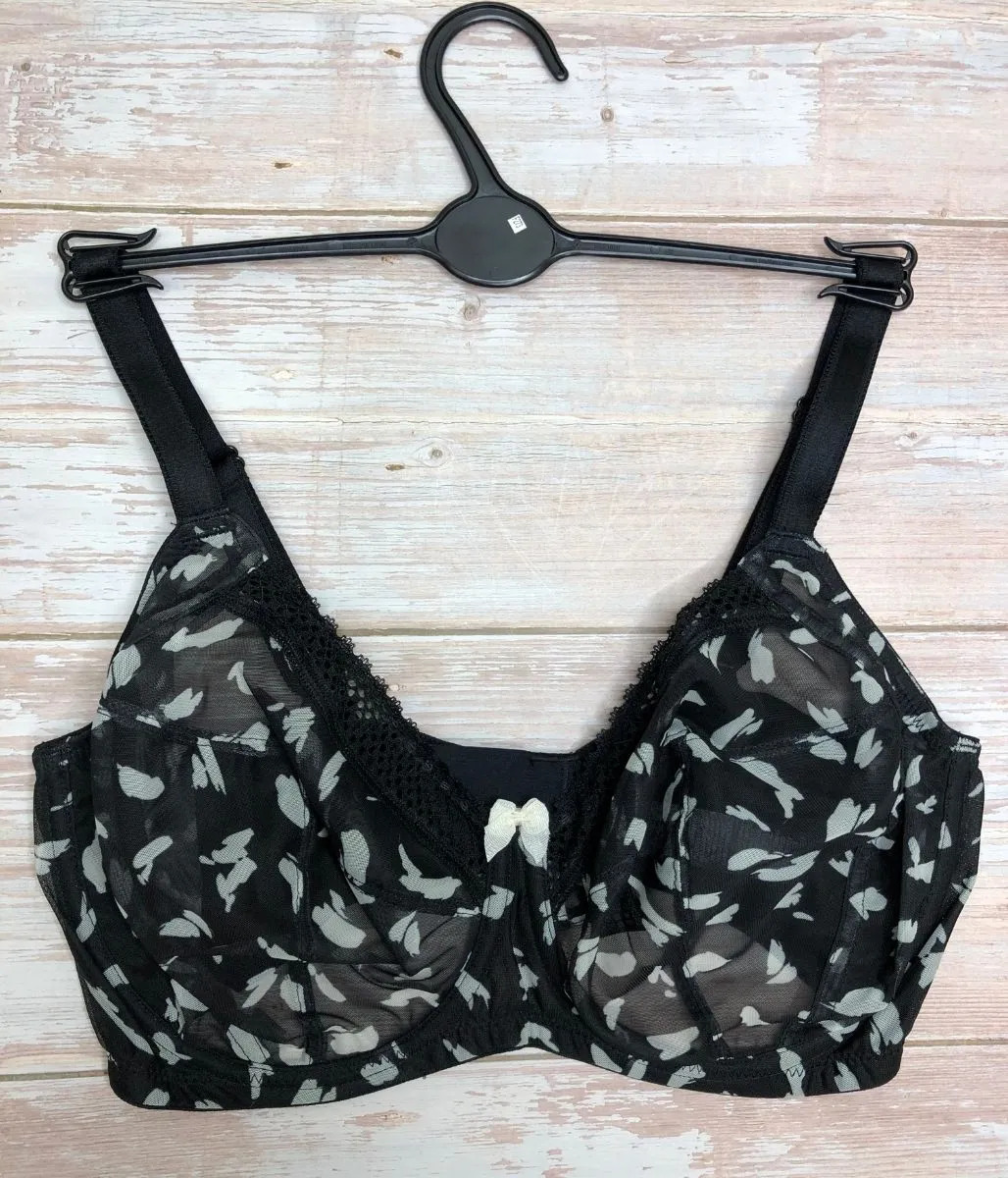 Black Printed Mesh Bra