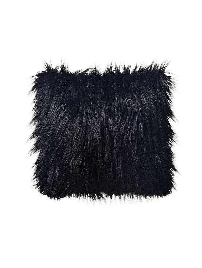 Black Wolf Faux Fur Pillow