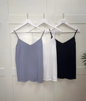 Black/Blue/White 3 Pack Cotton Rich Strappy Vests