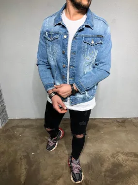 Blue Printed Denim Jacket BL241 Streetwear Denim Jacket