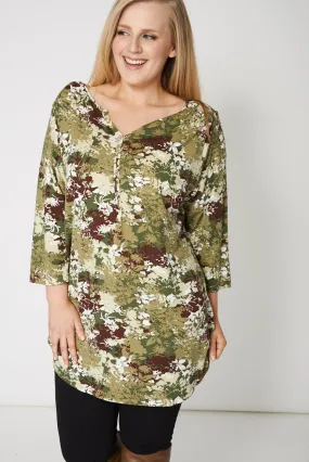 Camouflage Style Flower Print Top