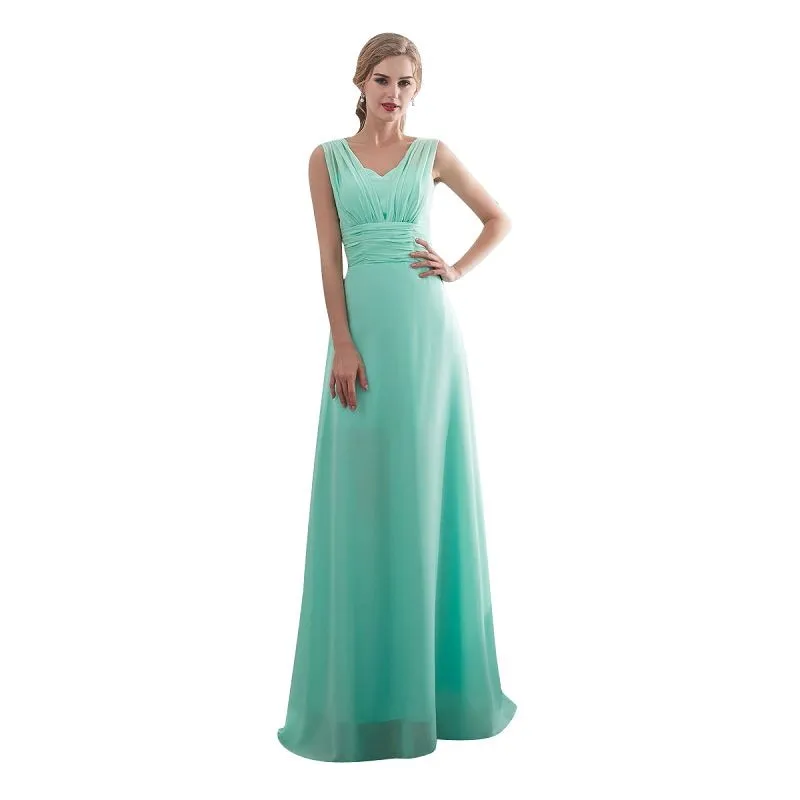 Candy Color Ruffles Chiffon A-Line Lace Up  Sleeveless Bridesmaid Dresses