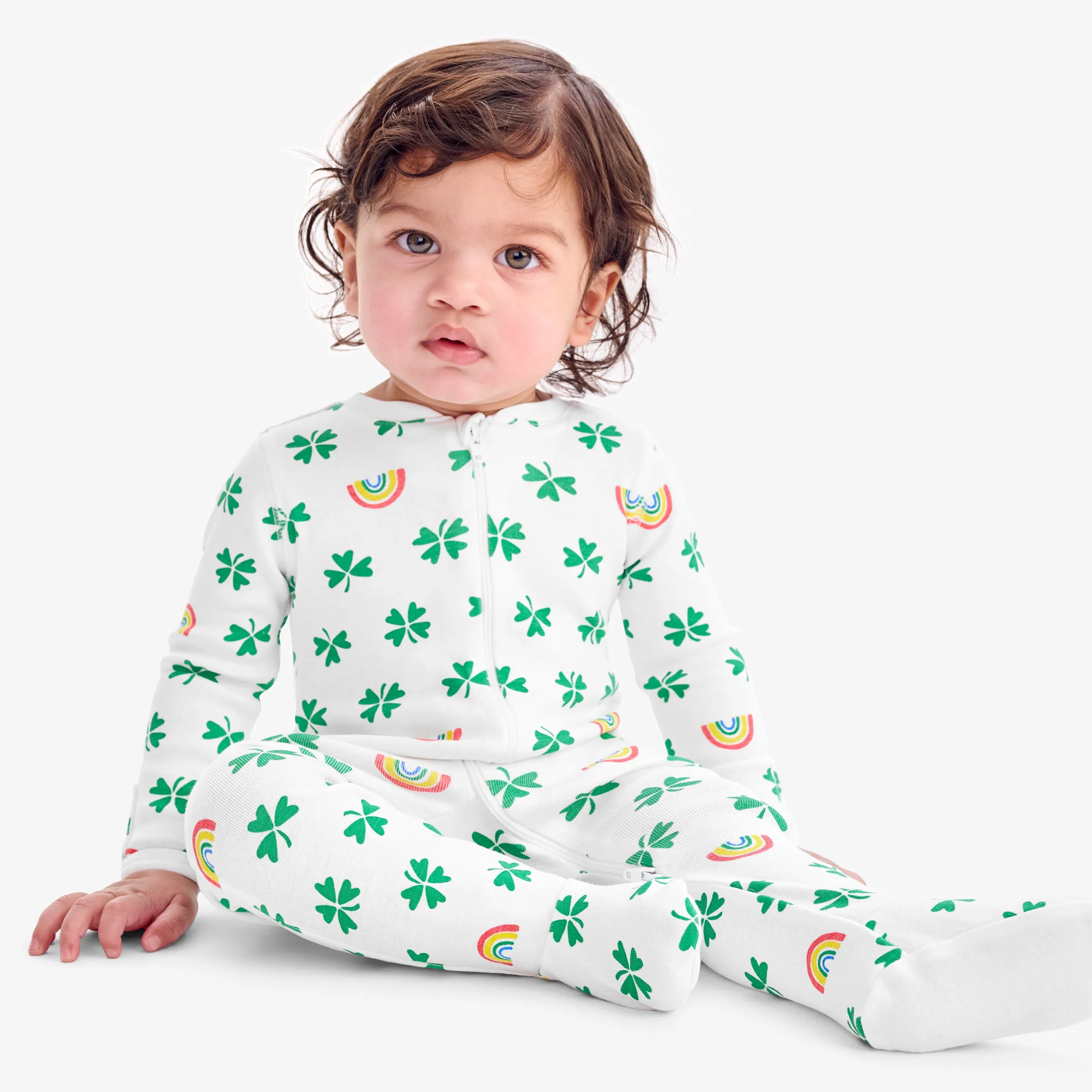 Clearance baby organic zip footie in lucky clovers