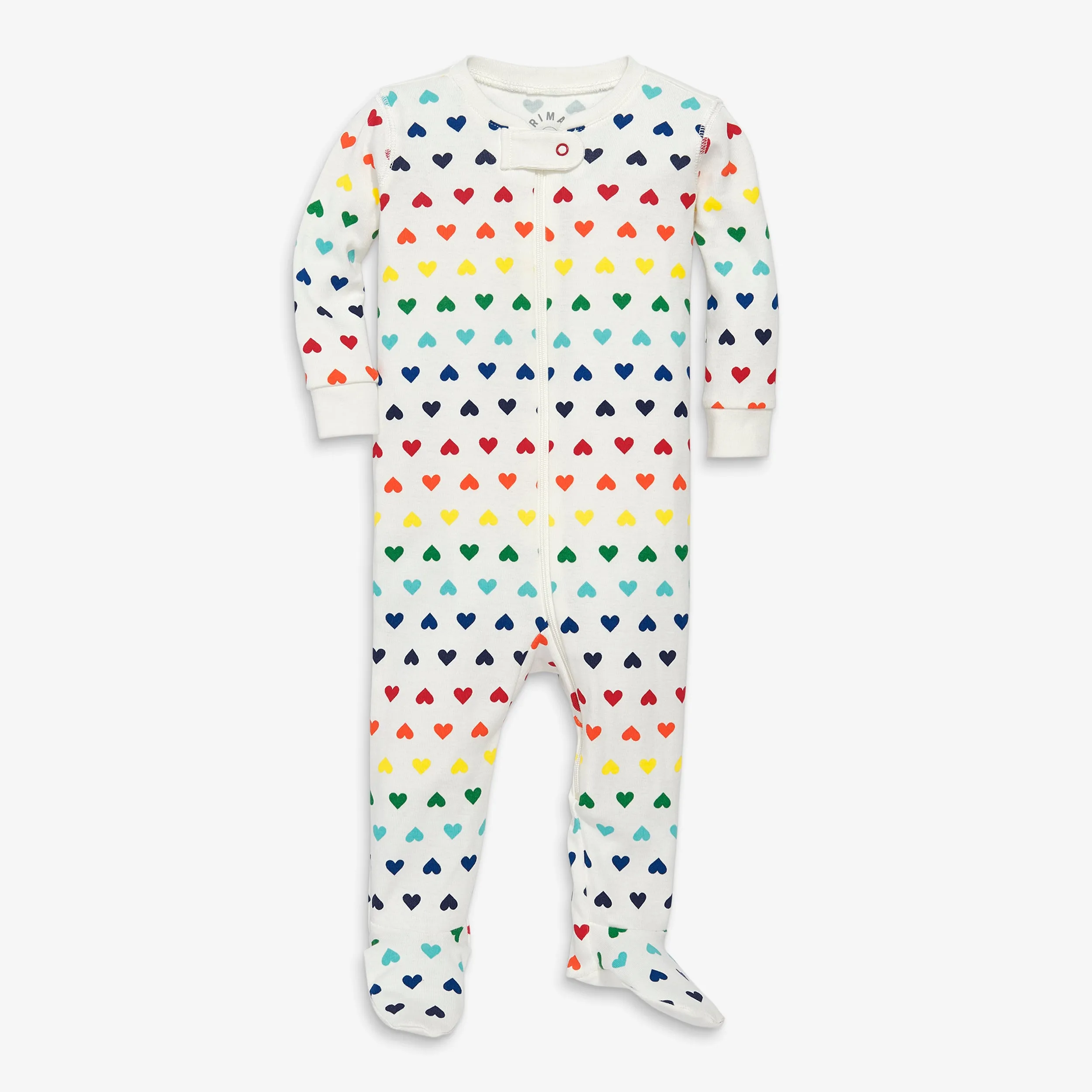 Clearance baby organic zip footie in rainbow heart