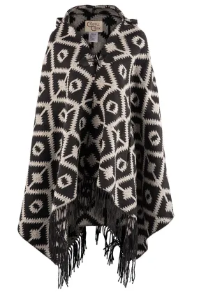 Cripple Creek Black and Cream Hooded Blanket Poncho