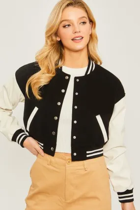 Cropped Varsity Jacket Black