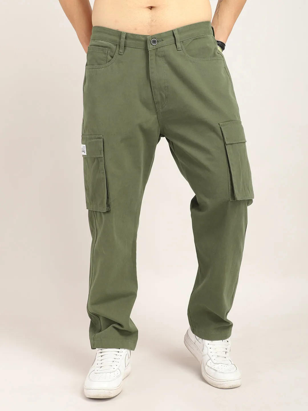 Drippy Olive Cotton Twill Plus Size Cargo