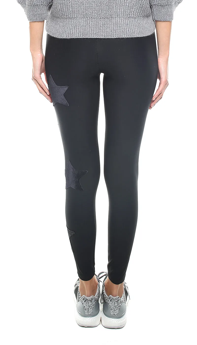 Gemelli Leggings in Lycra con Stelle in Velluto Nero e Lurex