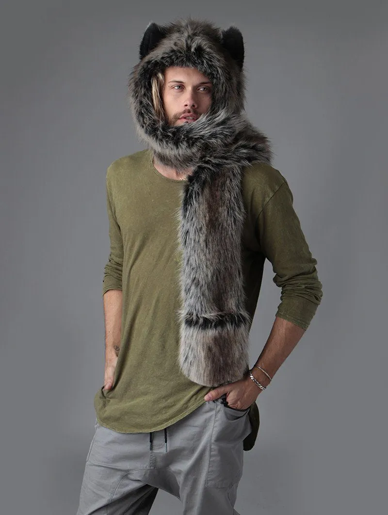 Grey Wolf Faux Fur Hood | Men's