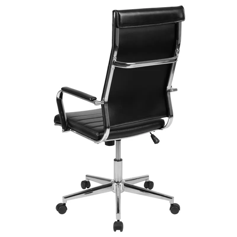 High Back Black Leather Contemporary Executive Swivel Office Chair with LeatherBack