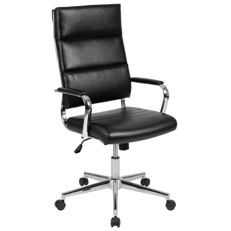 High Back Black Leather Contemporary Executive Swivel Office Chair with LeatherBack