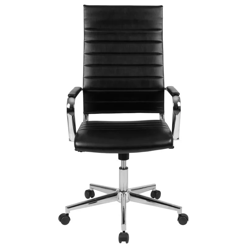 High Back Black Leather Contemporary Executive Swivel Office Chair with LeatherBack