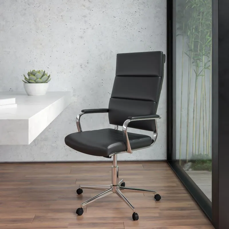 High Back Black Leather Contemporary Executive Swivel Office Chair with LeatherBack