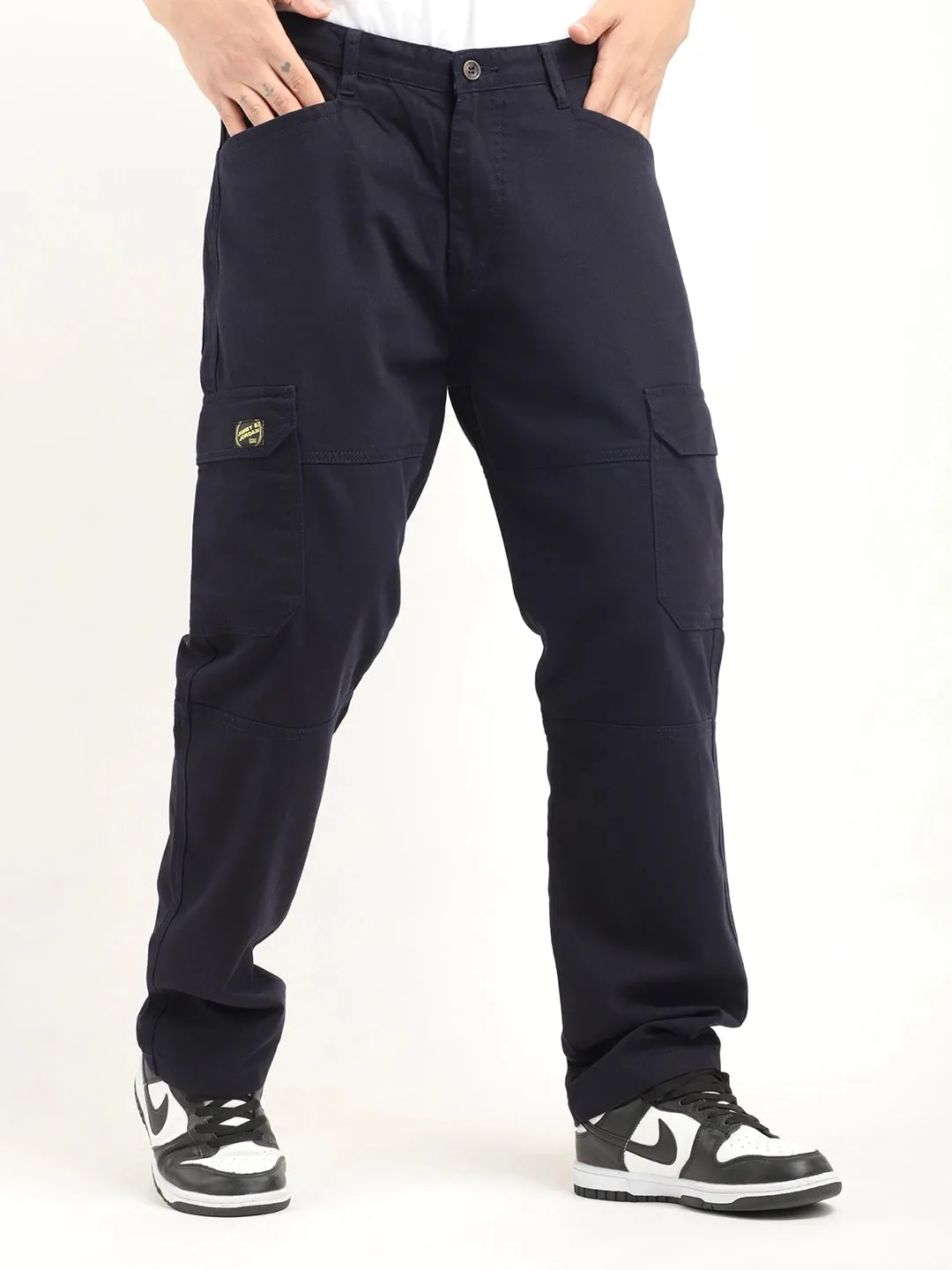 Leo Dark Navy Blue Full Length Plus Size Cargo