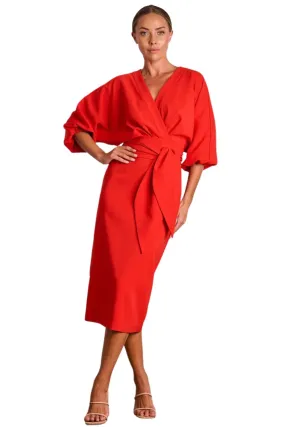 Chic PASDUCHAS Red Emerson Drape Midi Dress - Originally Priced at $330