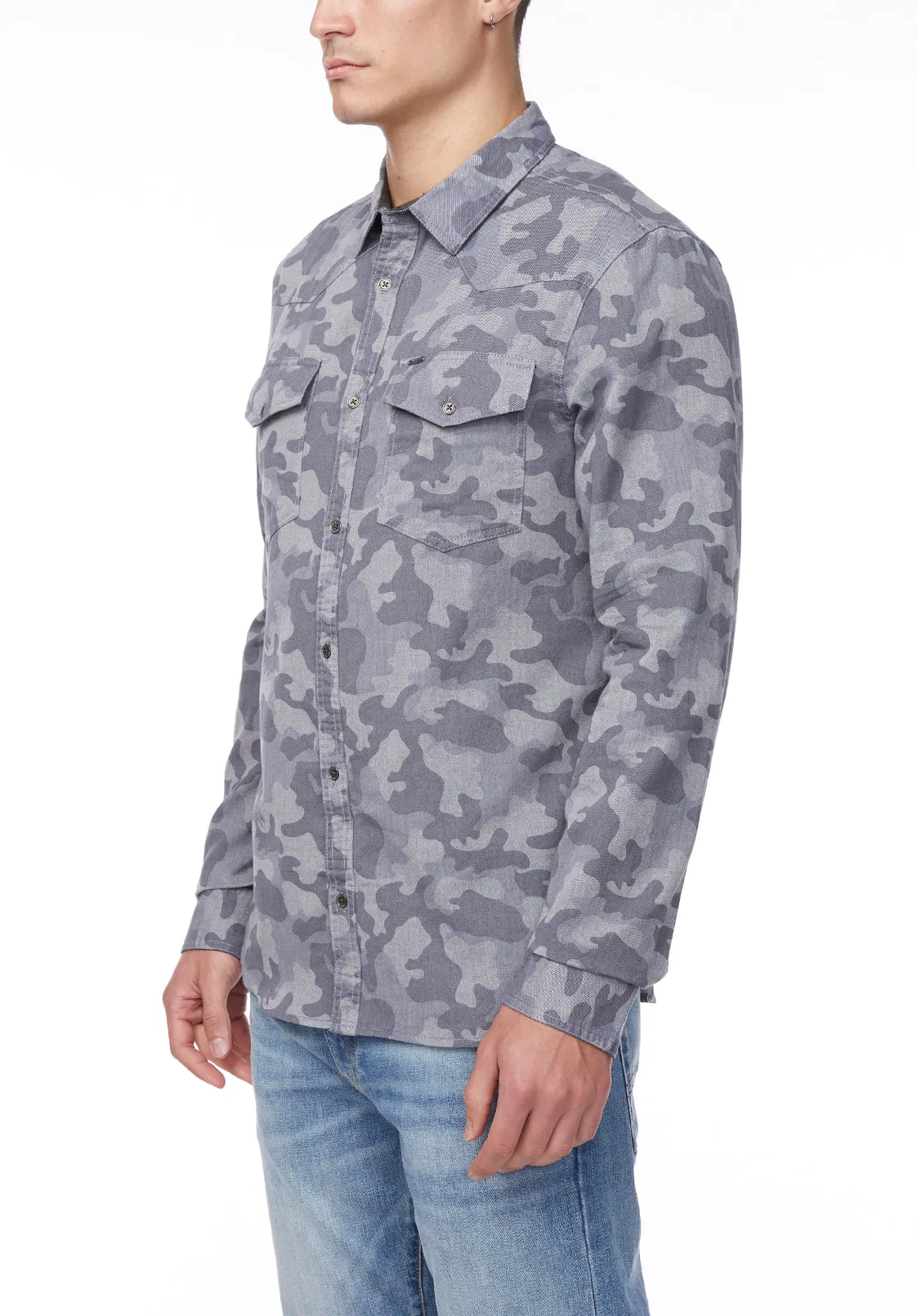 Sagat Men's Long-Sleeve Shirt in Bleached Blue Camouflage - BM24030