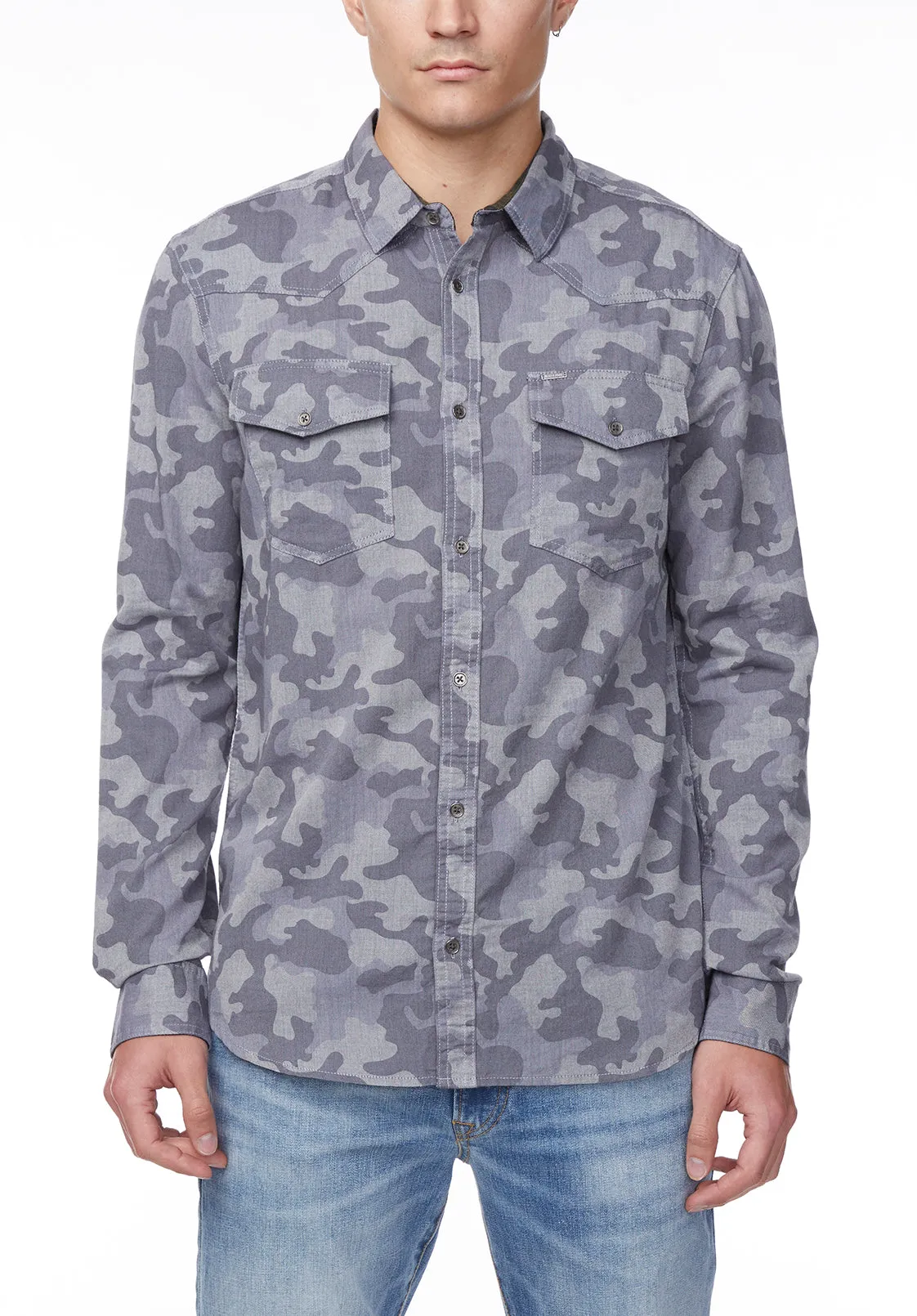 Sagat Men's Long-Sleeve Shirt in Bleached Blue Camouflage - BM24030