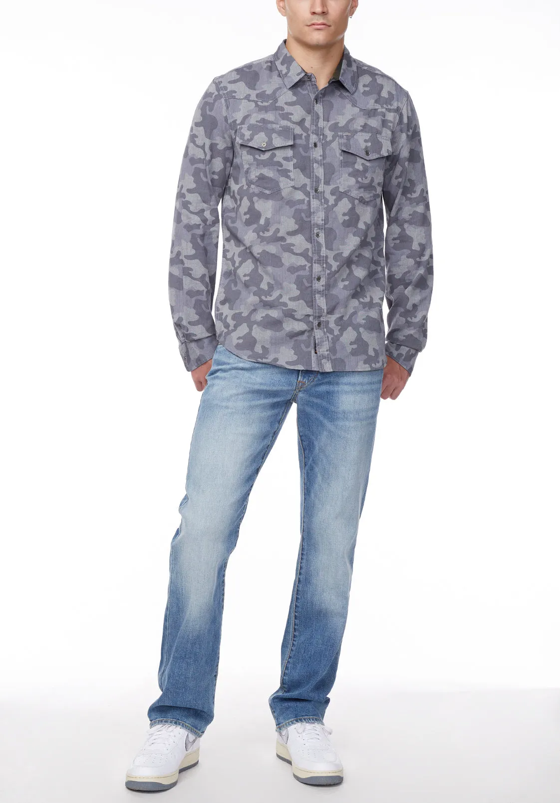 Sagat Men's Long-Sleeve Shirt in Bleached Blue Camouflage - BM24030