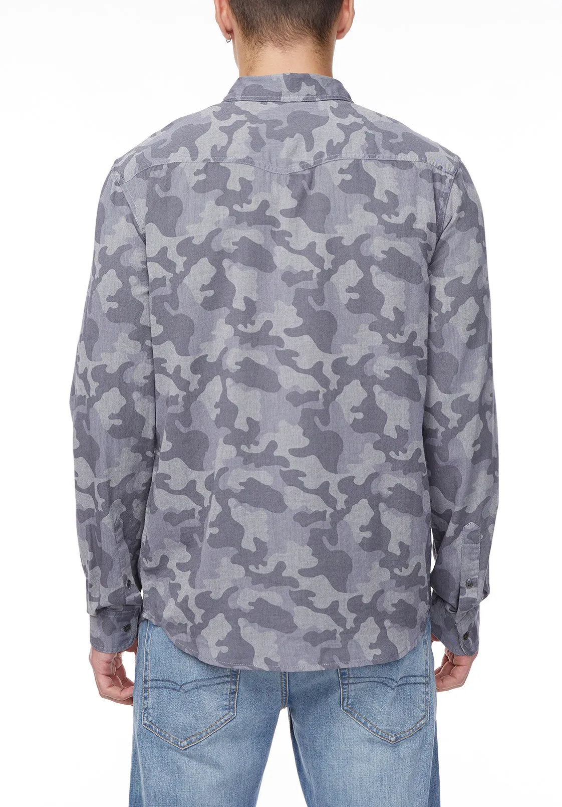 Sagat Men's Long-Sleeve Shirt in Bleached Blue Camouflage - BM24030