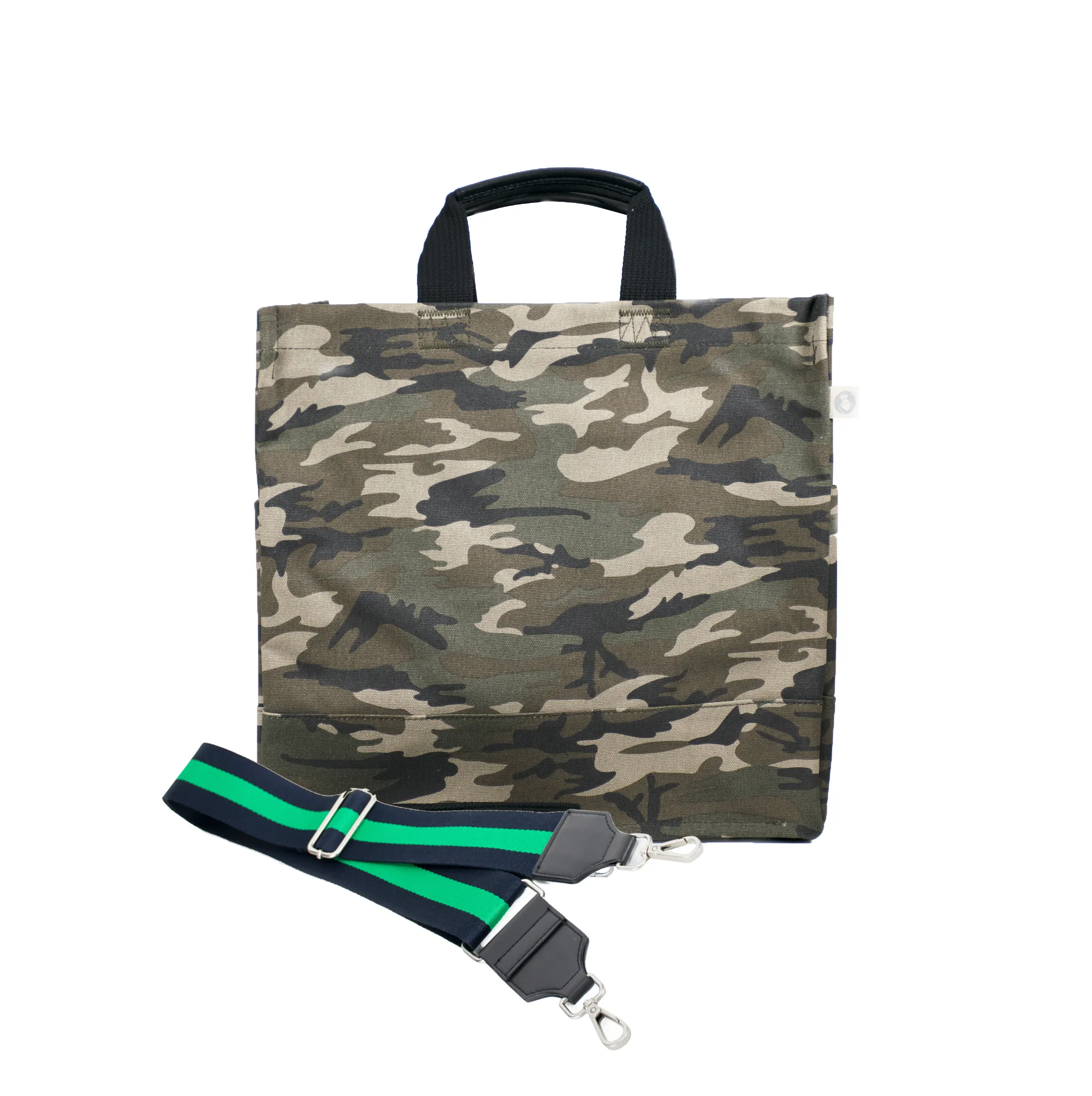 Split Letter Monogram Green Camo North South Bag with Stripe Strap