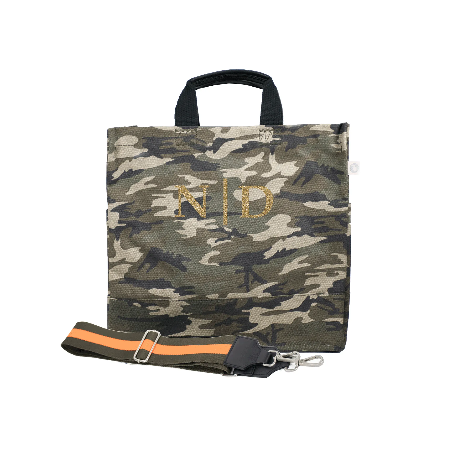 Split Letter Monogram Green Camo North South Bag with Stripe Strap