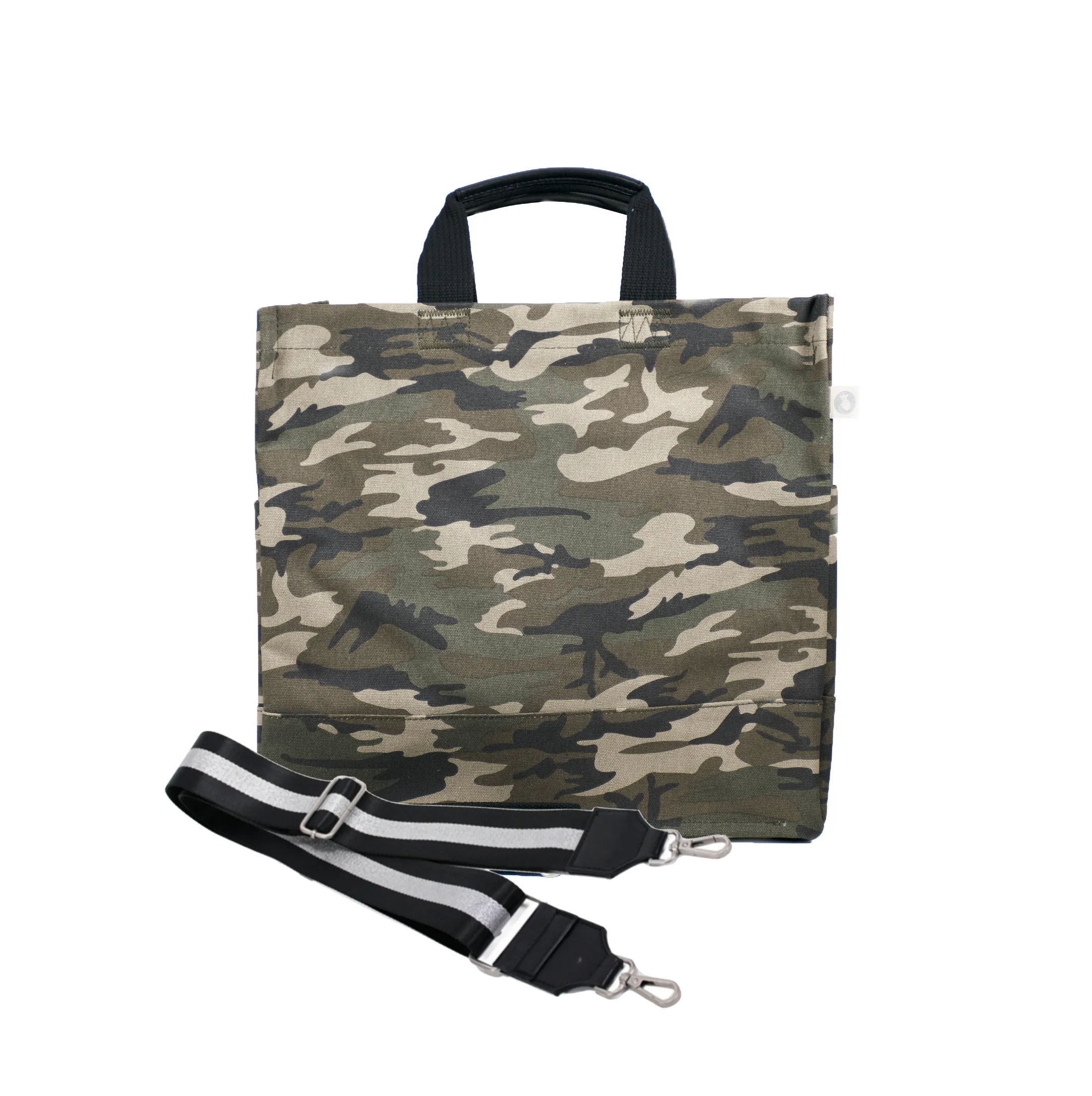 Split Letter Monogram Green Camo North South Bag with Stripe Strap