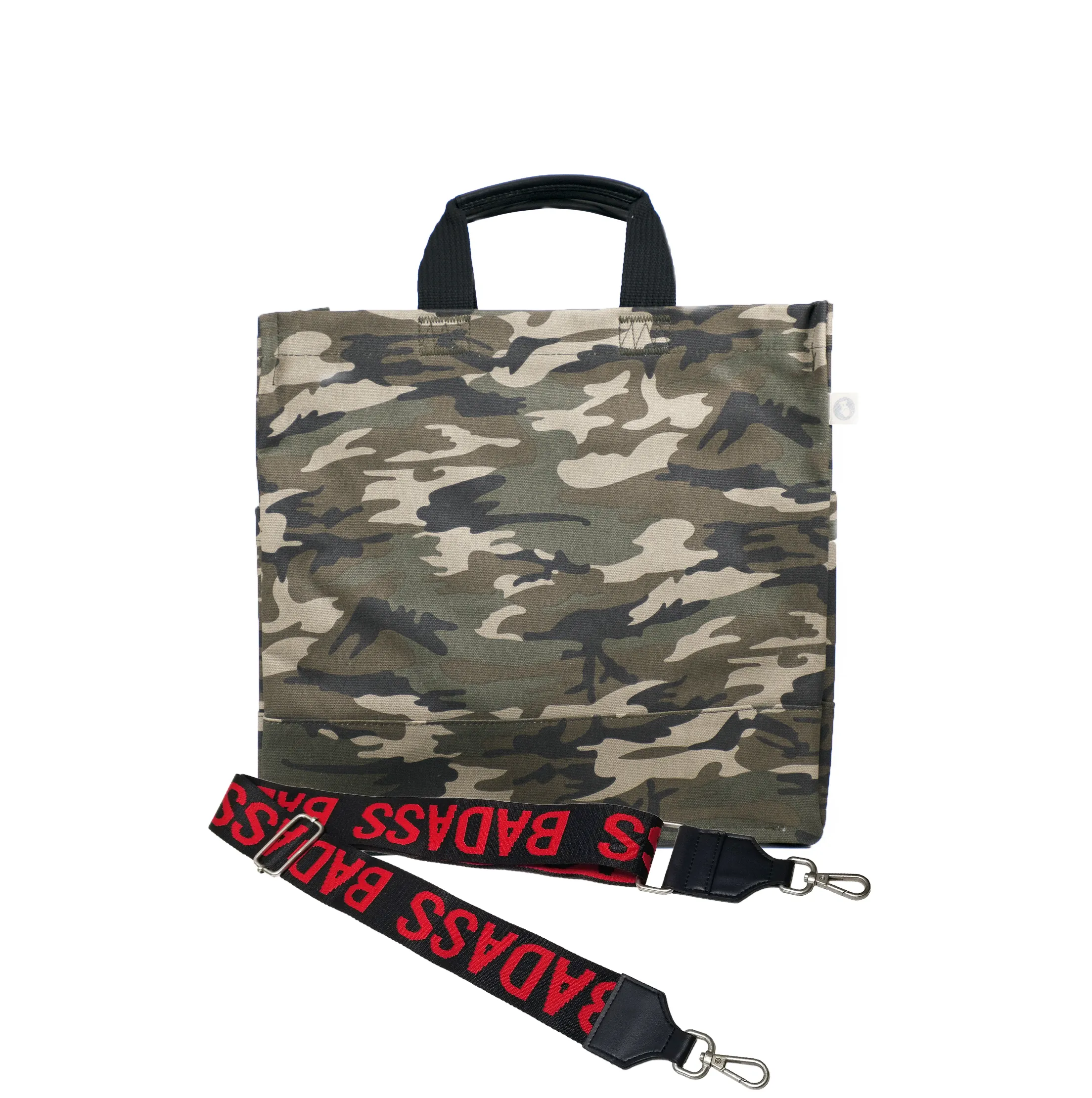 Split Letter Monogram Green Camo North South Bag with Stripe Strap