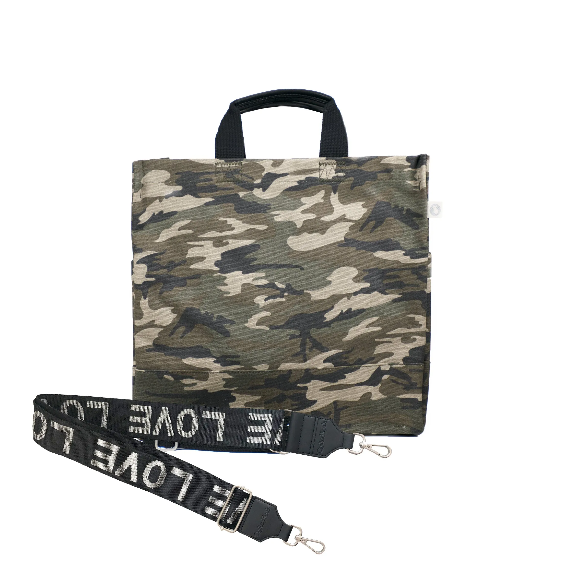 Split Letter Monogram Green Camo North South Bag with Stripe Strap