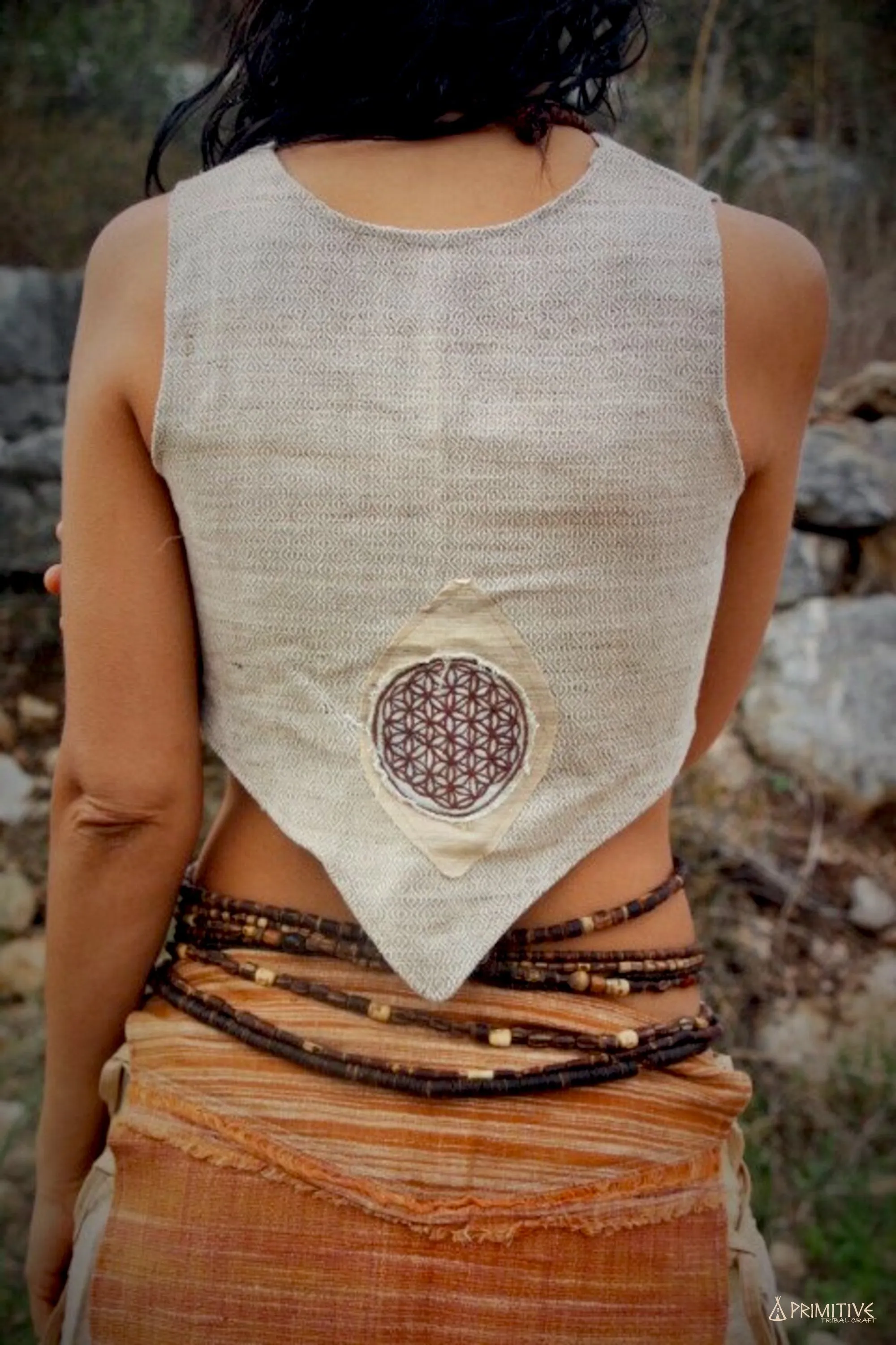 Vest With Embroidery Patch ~ Handwoven Raw Silk