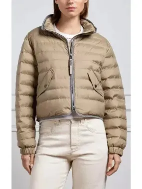 Women’s Beige Puffer Down Jacket with Chain Zip