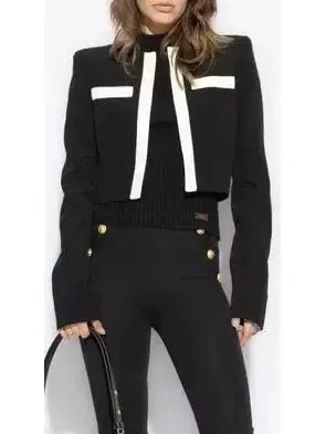 Women’s Black with White Trim Cropped Blazer Jacket