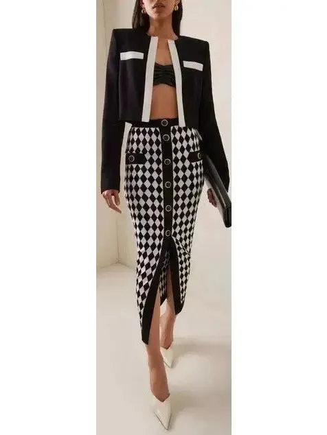 Women’s Black with White Trim Cropped Blazer Jacket