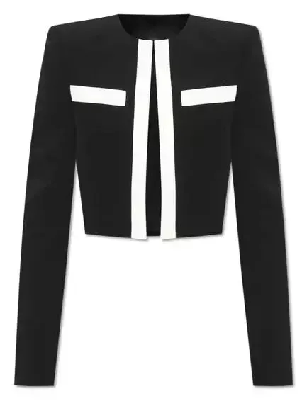 Women’s Black with White Trim Cropped Blazer Jacket