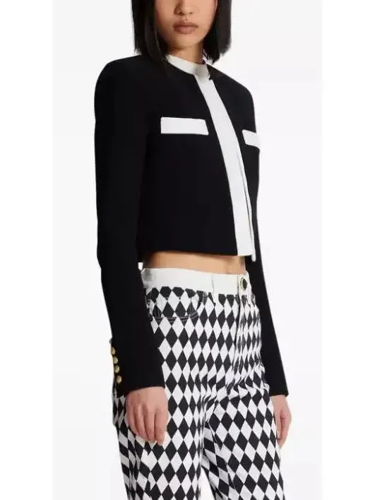 Women’s Black with White Trim Cropped Blazer Jacket