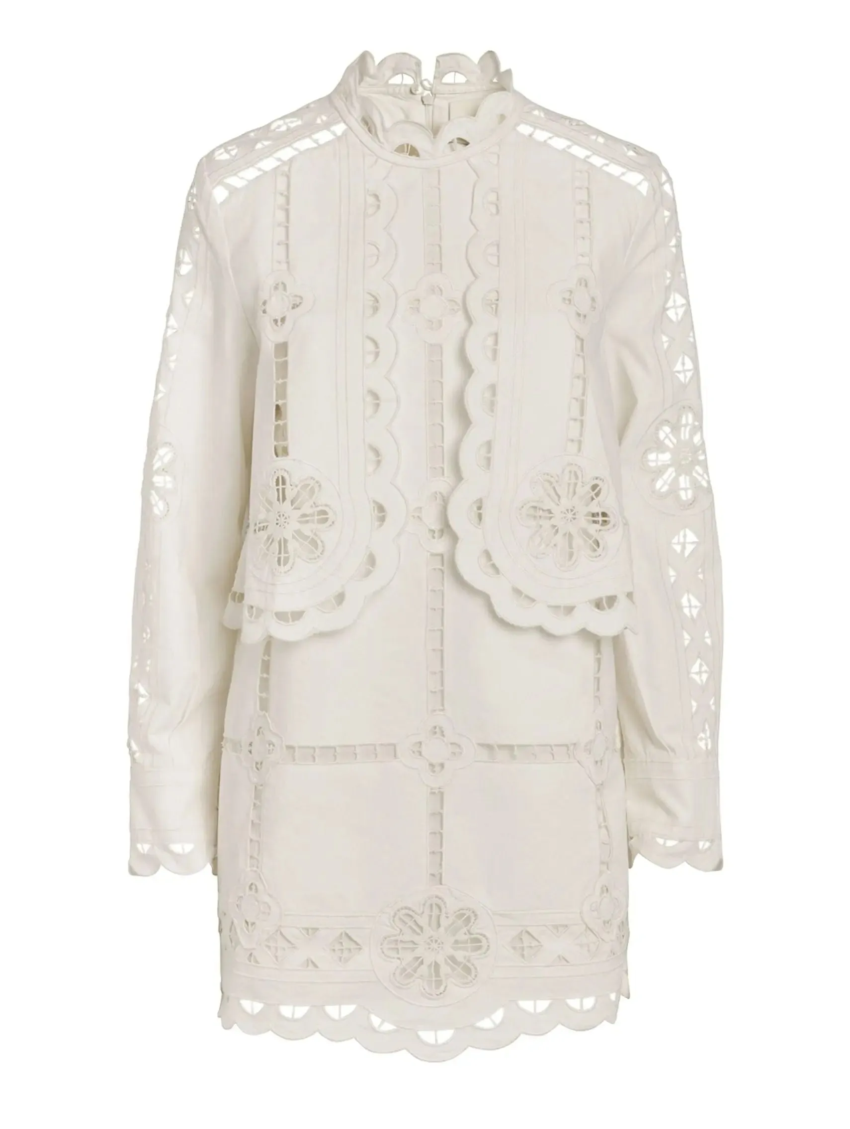 Women’s Broderie Anglaise Eyelet Long-Sleeve Mini Dress