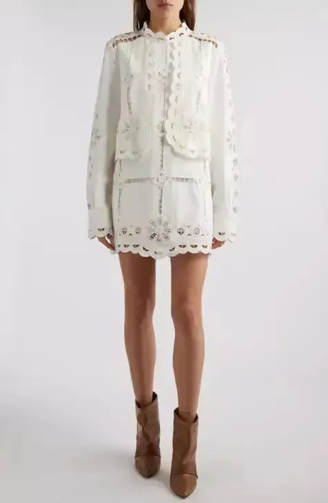 Women’s Broderie Anglaise Eyelet Long-Sleeve Mini Dress