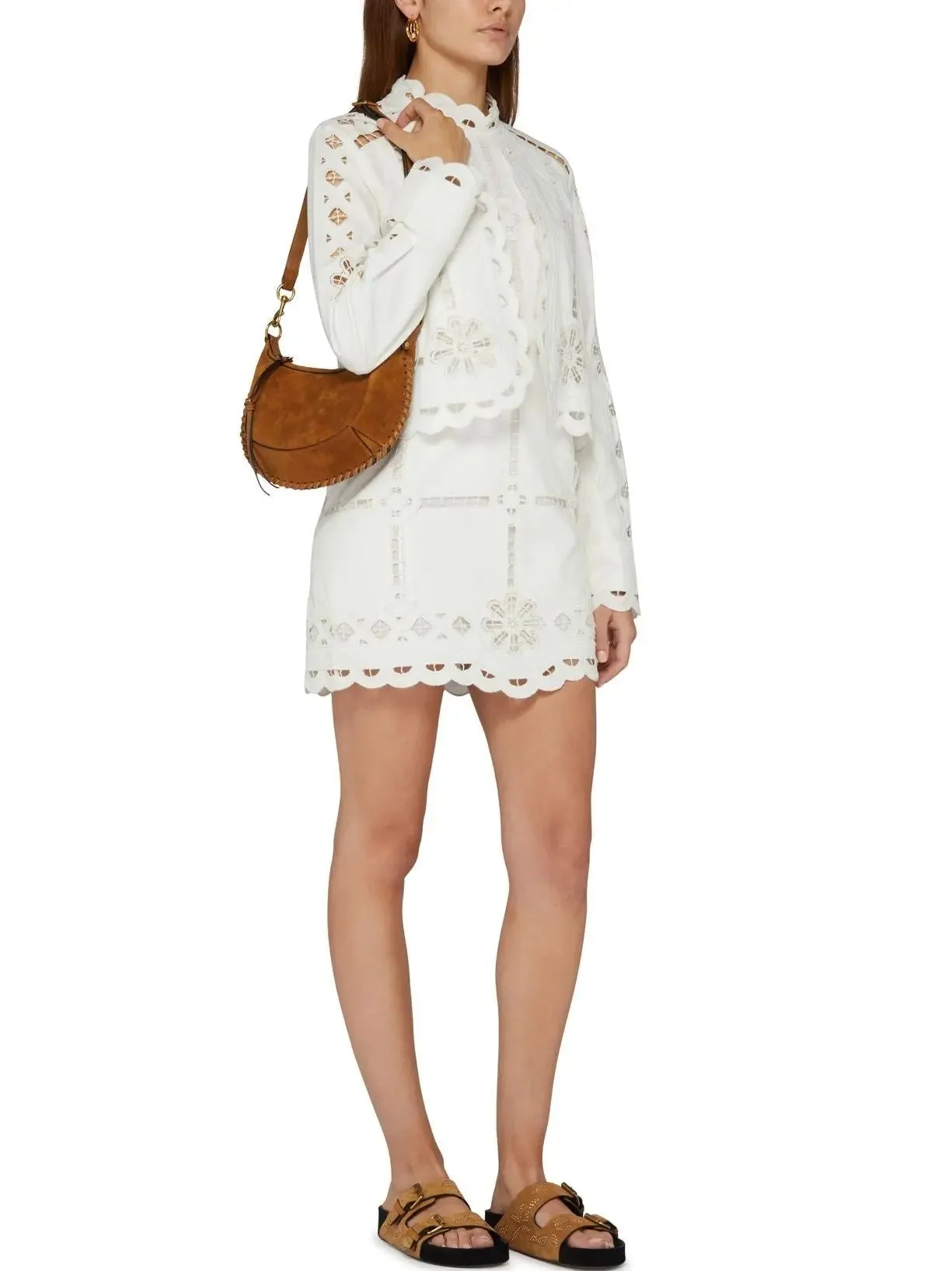 Women’s Broderie Anglaise Eyelet Long-Sleeve Mini Dress