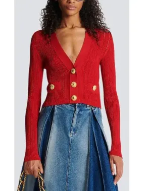 Women’s Cropped Knit Cardigan in Red