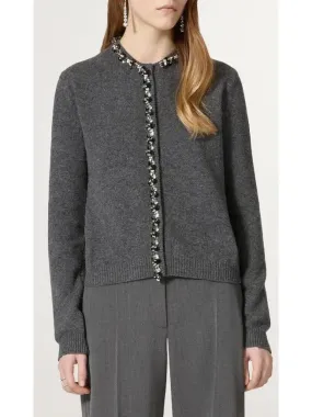 Women’s Embellished Gray Wool Cardigan Sweater