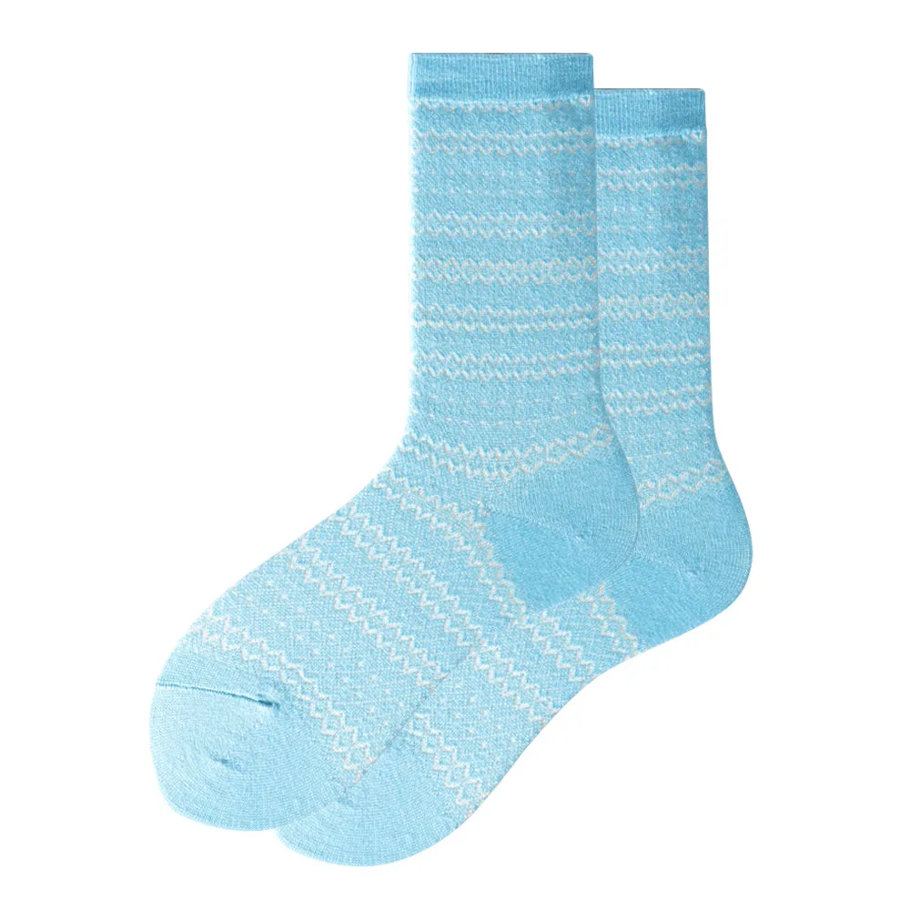 Women's Touch Wear Everyday Blue Stripe Lounge Crew Wool Socks 5-Packs