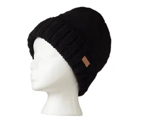 Wool Beanie, Black Rib Knit Hat, Wool cuff beanie, Fleece Lined fleecy